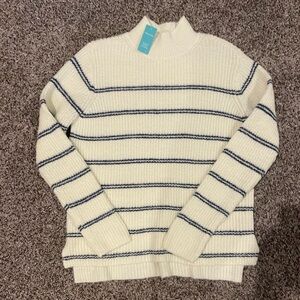 NWT Maurice’s Cream and Navy Striped Mock Neck sweater